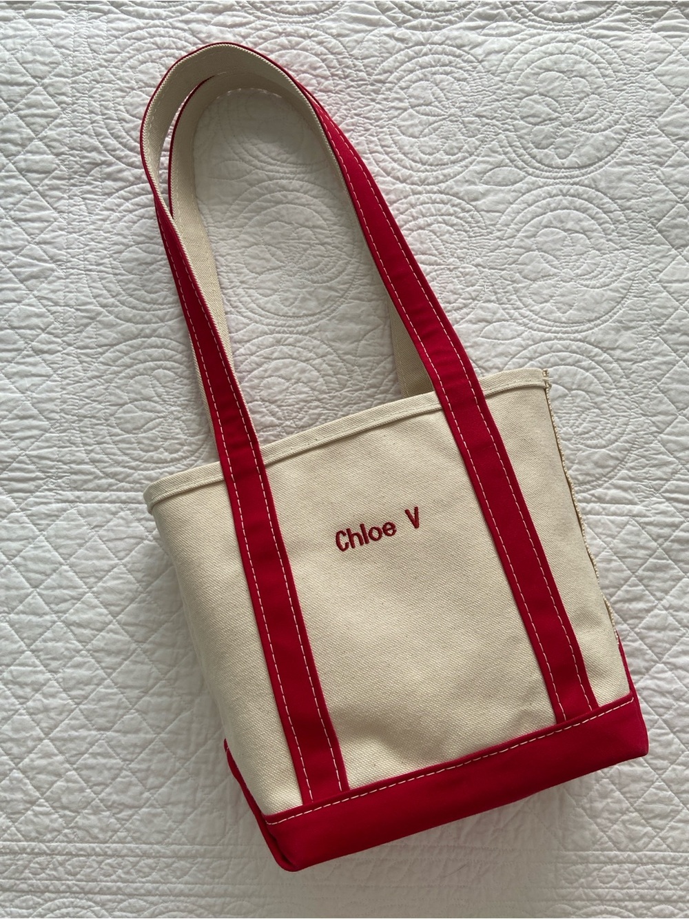 L.L. Bean Boat And Tote Canvas Bag XL Handles Y2K Cream Red NEW - Picture 9 of 16